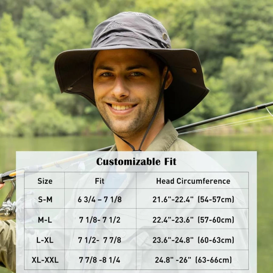 Comhats Oversize Wide Brim Bucket Hat - UPF 50+ Sun Protection, Waterproof & Detachable Chin Strap for Summer, Travel, Fishing, Hiking - XL/XXL Large Brim Sun Hat for Men & Women