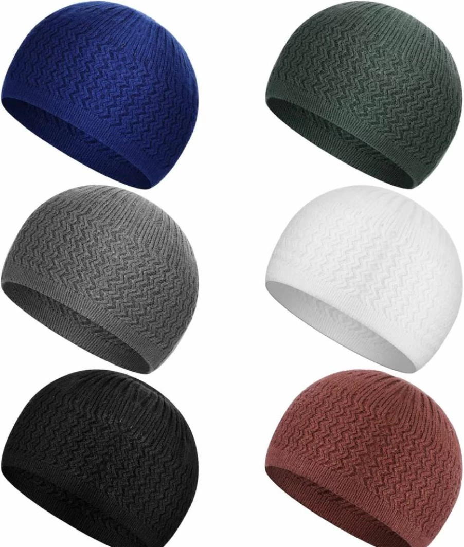 Jiuguva 6-Pack Cotton Kufi Hats for Men & Women - Breathable, Stretchy Muslim Skull Caps in Cool Designs