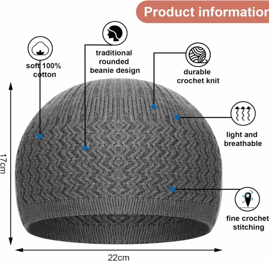 Jiuguva 6-Pack Cotton Kufi Hats for Men & Women - Breathable, Stretchy Muslim Skull Caps in Cool Designs