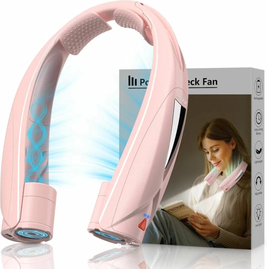 Laimiod Portable Neck Fan with LED Book Light - 6-Speed Adjustable, USB-C Rechargeable, 20H Battery, Ultra Quiet Hands-Free Cooling for Indoor & Outdoor Use