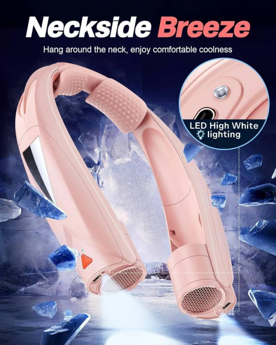 Laimiod Portable Neck Fan with LED Book Light - 6-Speed Adjustable, USB-C Rechargeable, 20H Battery, Ultra Quiet Hands-Free Cooling for Indoor & Outdoor Use