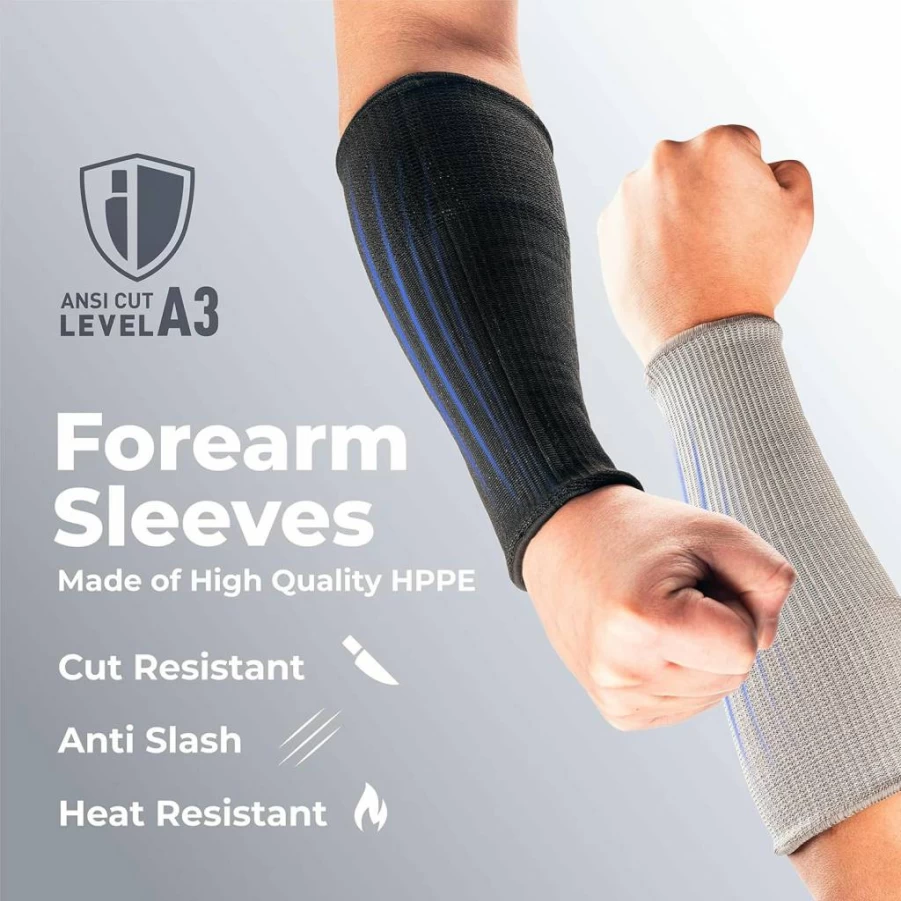 OriStout Cut Resistant Arm Sleeves with Thumb Hole - Protective Gardening, Welding & Kitchen Guards for Thin Skin, Bruising & Pet Biting - Durable Grey Arm Protectors (1 Pair)