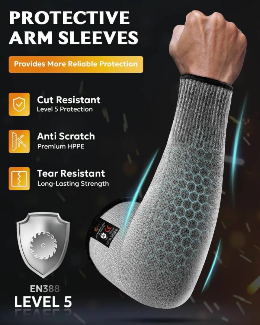 Evridwear Cut Resistant Arm Sleeves for Men - Protective Farming, Gardening & Work Sleeves for Thin Skin & Bruising - Large Size, No Thumb Hole