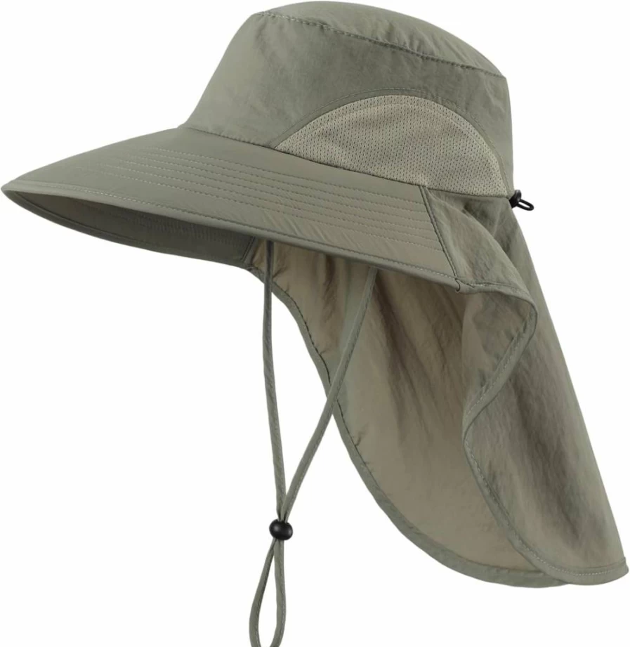 Home Prefer UPF50+ Wide Brim Sun Hat with Mesh Panels & Neck Flap for Outdoor Fishing & Hiking