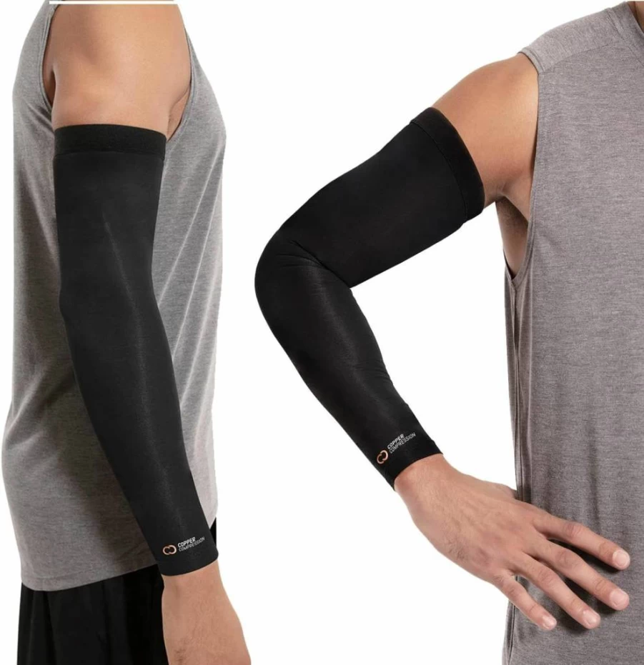 Copper Compression Arm Sleeve - Copper Infused Support for Forearm, Elbow & Bicep - Relief for Tennis Elbow, Golf, Arthritis & Tendonitis - Post-Surgery Recovery - Black - Large