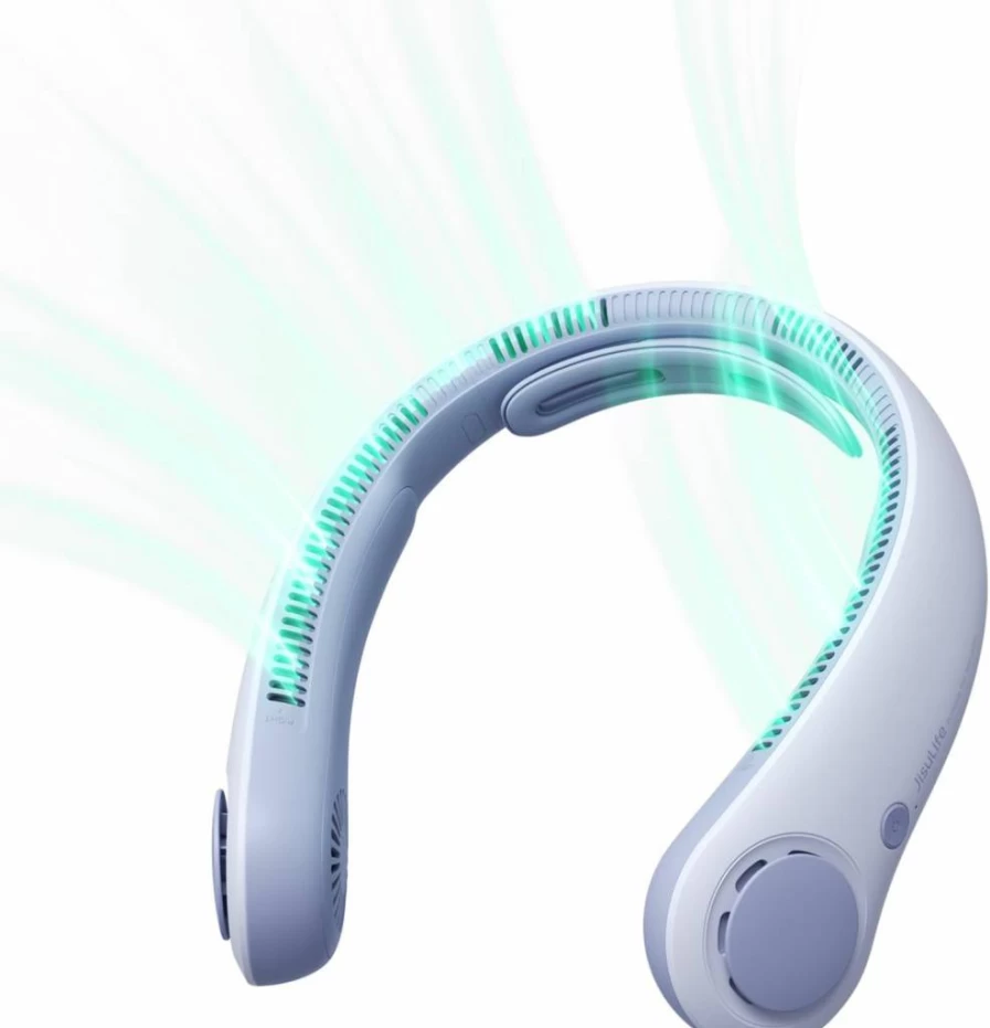 JISULIFE Portable Neck Fan - Hands-Free Wearable Bladeless Fan with 5 Speed Settings, 5000mAh Rechargeable Battery, Quiet Personal Cooling for Indoor Outdoor Use, Ideal Gift for Men and Women (Foggy Grey)