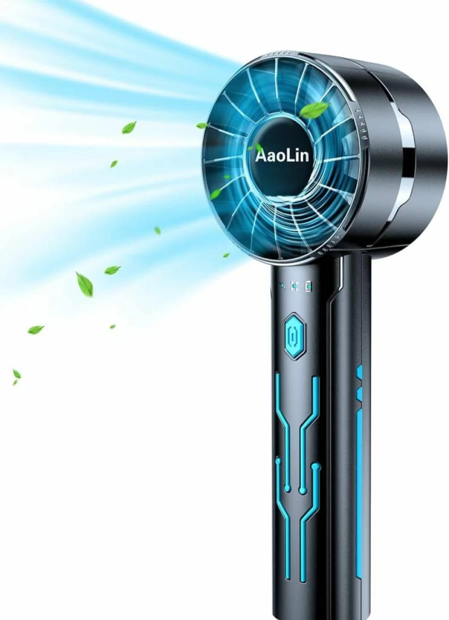 AaoLin 2Pcs USB Rechargeable Handheld Turbo Fan - 7000RPM High-Speed, 4-Speed Settings, 4-16H Runtime, Portable Cooling Fan with Lanyard for Outdoor, Travel, Women, Kids, Summer Gift