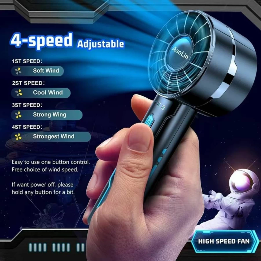 AaoLin 2Pcs USB Rechargeable Handheld Turbo Fan - 7000RPM High-Speed, 4-Speed Settings, 4-16H Runtime, Portable Cooling Fan with Lanyard for Outdoor, Travel, Women, Kids, Summer Gift