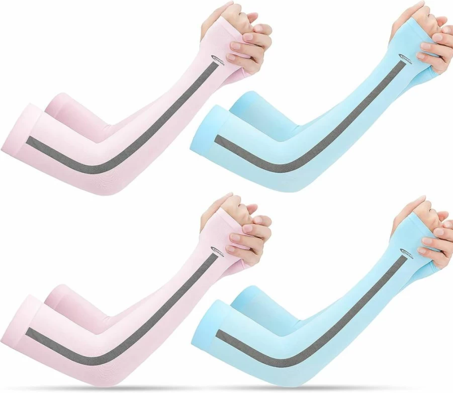 HiRui UPF50+ UV Protection Cooling Arm Sleeves for Men, Women & Kids - 4 Pairs (Pink/Blue) - Ideal for Running, Cycling, Golf, Basketball & Tattoo Cover