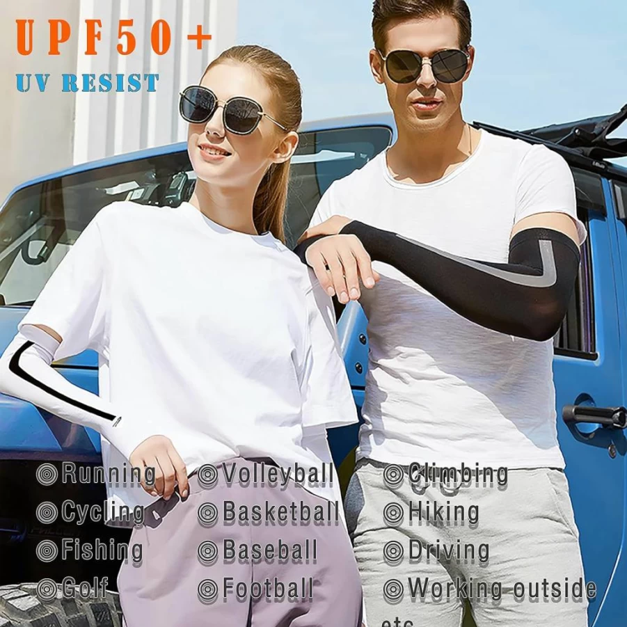 HiRui UPF50+ UV Protection Cooling Arm Sleeves for Men, Women & Kids - 4 Pairs (Pink/Blue) - Ideal for Running, Cycling, Golf, Basketball & Tattoo Cover