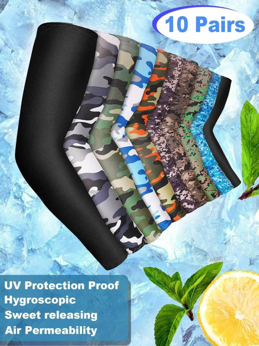 Boao 10 Pairs Unisex Cooling Arm Sleeves UV Protection for Running Cycling Driving Outdoor Sports Ice Silk Sun sleeves