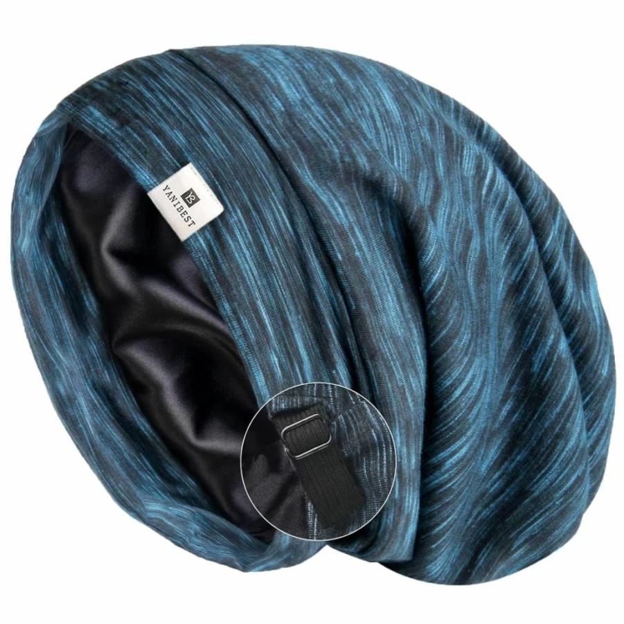 YANIBEST Satin Lined Slouchy Beanie Hat for Women & Men - Soft Sleep Cap, Chemo Headwear, Pure Black