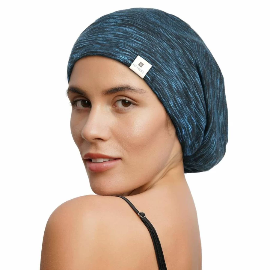 YANIBEST Satin Lined Slouchy Beanie Hat for Women & Men - Soft Sleep Cap, Chemo Headwear, Pure Black