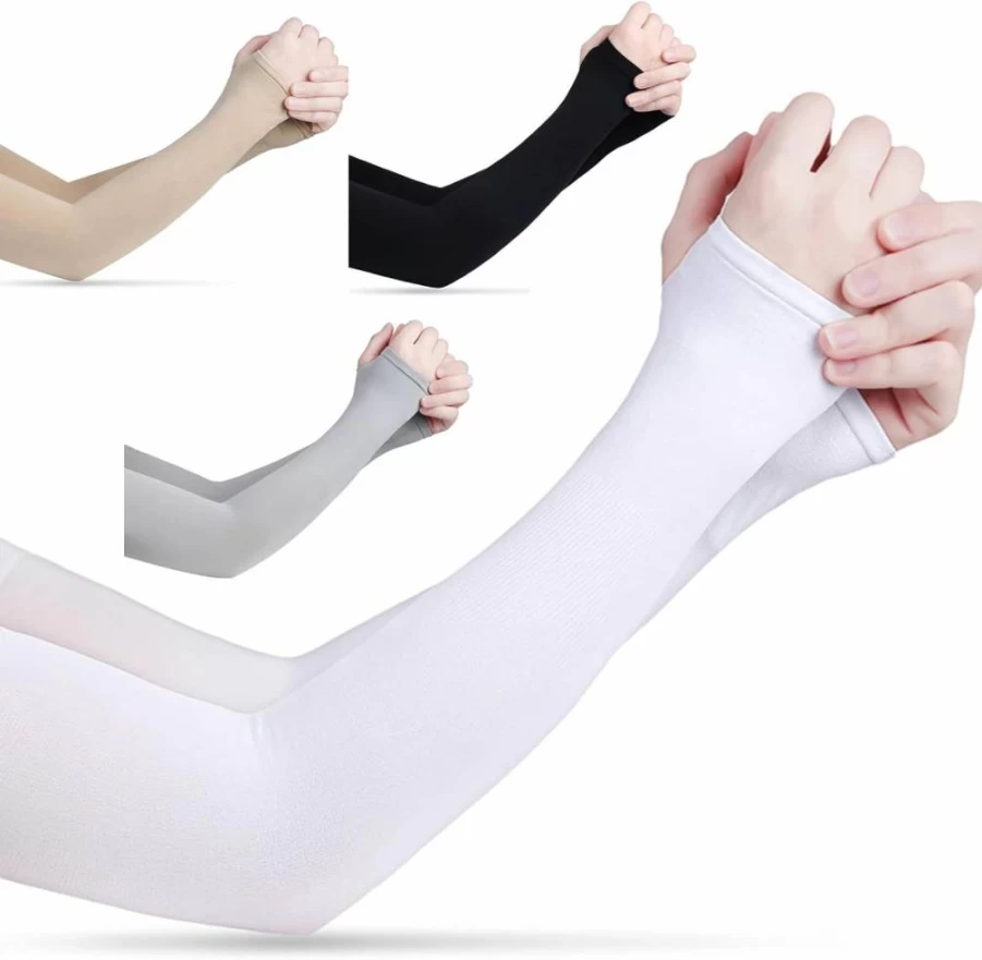 PCTC 4 Pairs UV Protection Arm Sleeves for Men & Women - Cooling Compression Sleeves with Thumb Hole for Cycling, Running, Golf, Outdoor Sports