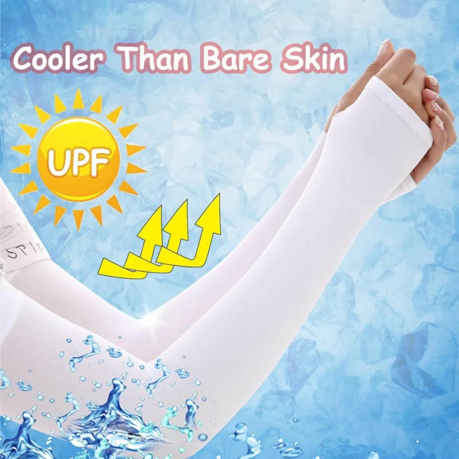 PCTC 4 Pairs UV Protection Arm Sleeves for Men & Women - Cooling Compression Sleeves with Thumb Hole for Cycling, Running, Golf, Outdoor Sports