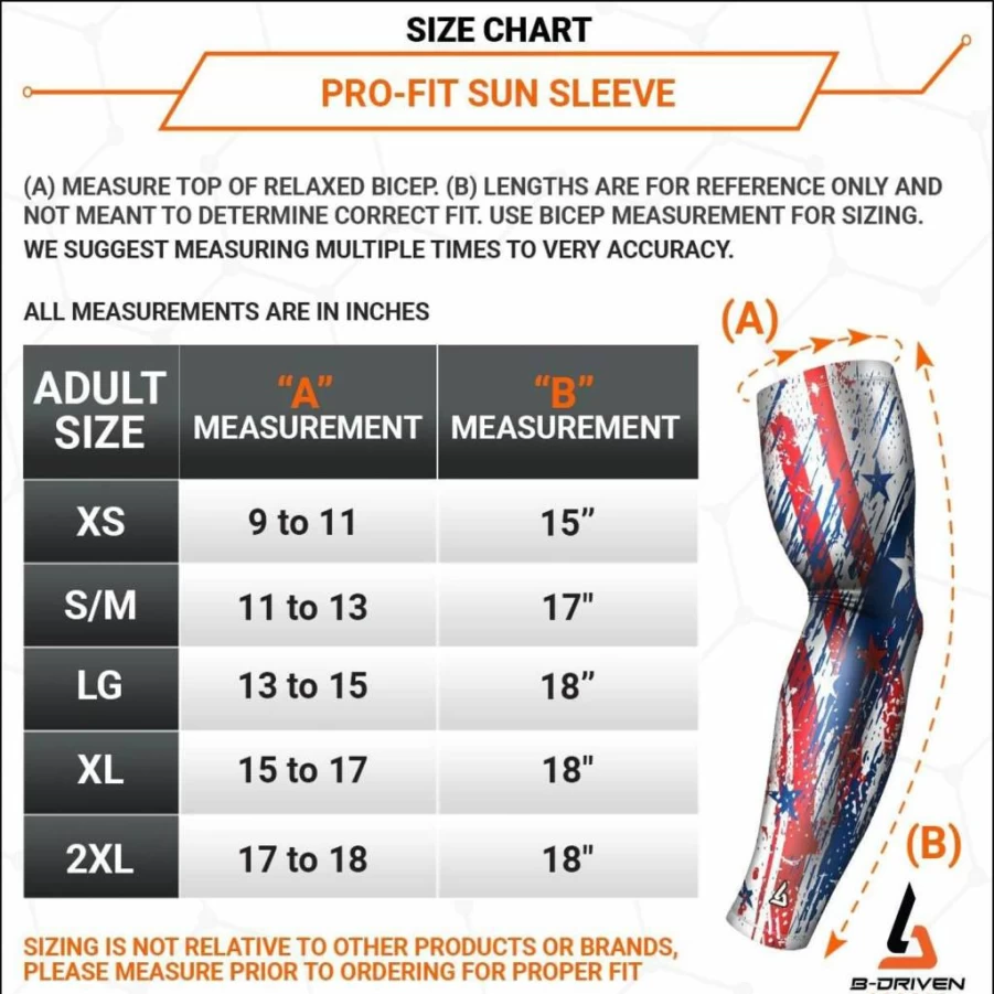 B-Driven Sports UPF 50+ Compression Arm Sleeves for Sun Protection - Baseball, Basketball & Football Athletic Sleeves