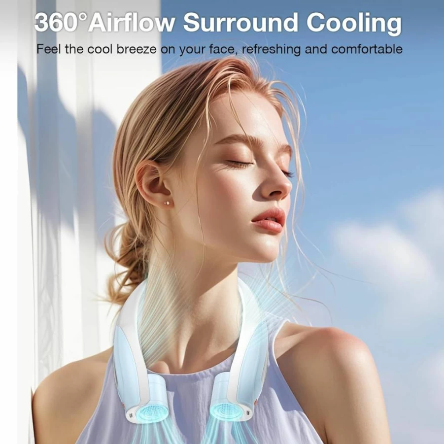 Hionly AI Neck Fan - 6-Speed Adjustable, 6000mAh Rechargeable, Ultra-Quiet Wearable Fan for Home, Office, Travel & Outdoor Cooling