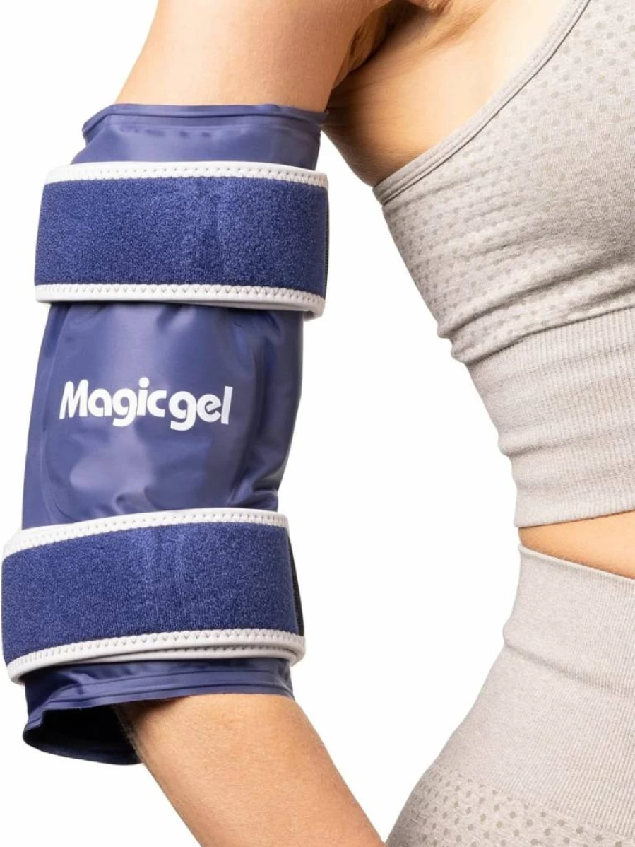 Magic Gel Elbow Ice Pack Wrap - Adjustable Cold Compression Sleeve for Athletes, Tennis & Baseball Players, Men & Women - Reusable Freezable Arm Support (Blue)