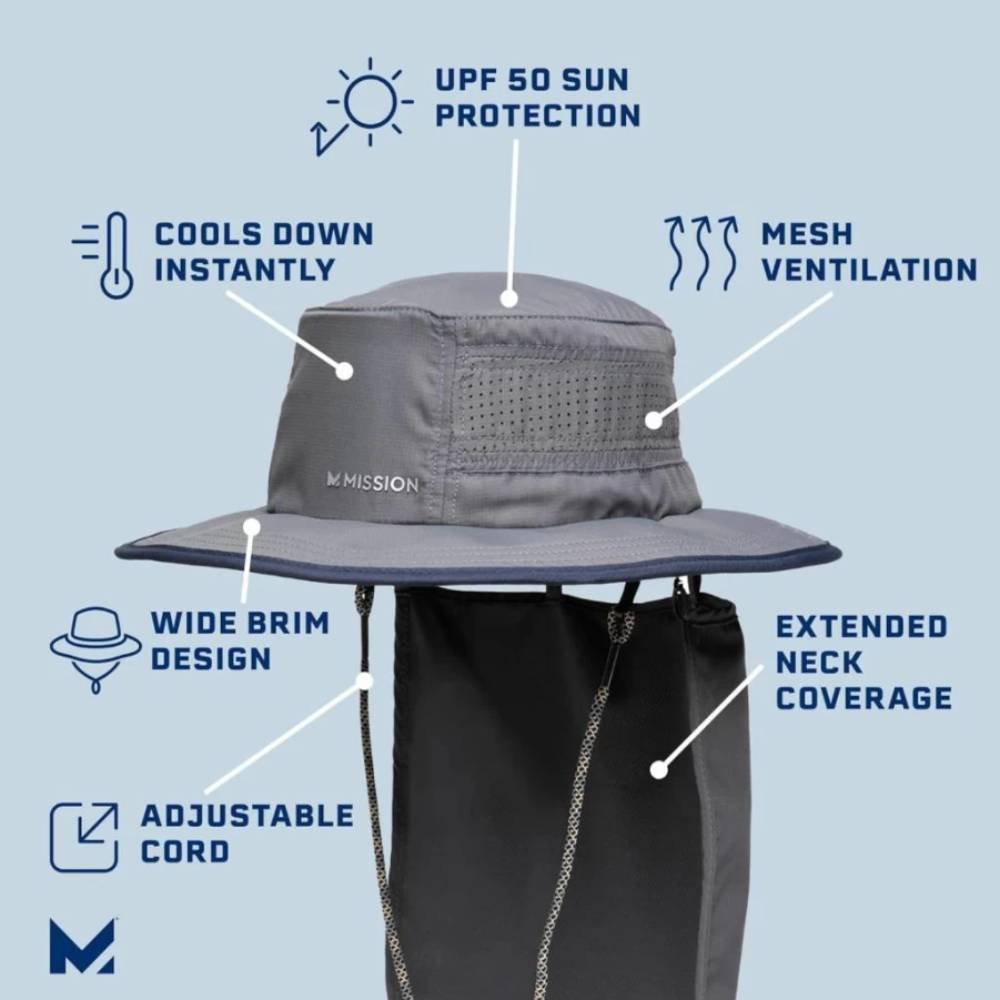 MISSION Cooling Convertible Bucket Hat - UPF 50 Sun Protection, Lightweight & Durable, Removable Nape, Machine Washable, Iron Gate Design