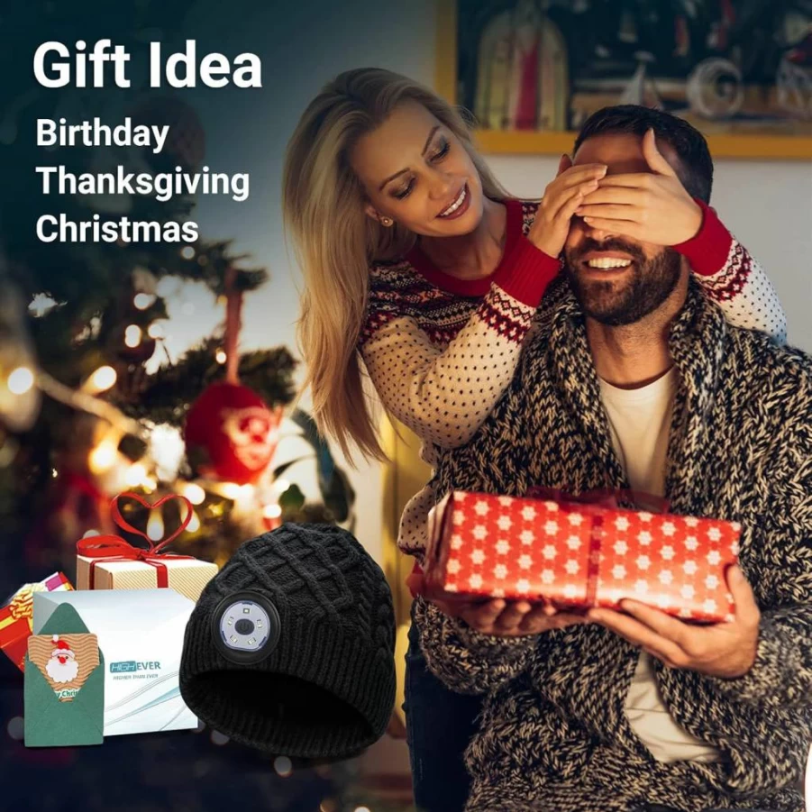 EastPin Rechargeable LED Beanie Hat for Men & Women - Winter Light-Up Cap Gift for Dad, Stocking Stuffer, Unisex Warm Knit Hat with Flashlight