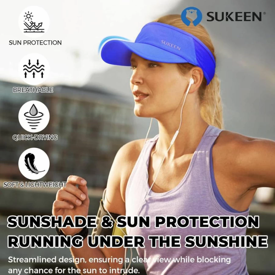 Sukeen Lightweight Stretchy Sports Sun Visor Hat for Men & Women - Packable Cooling Running, Tennis, Golf Cap