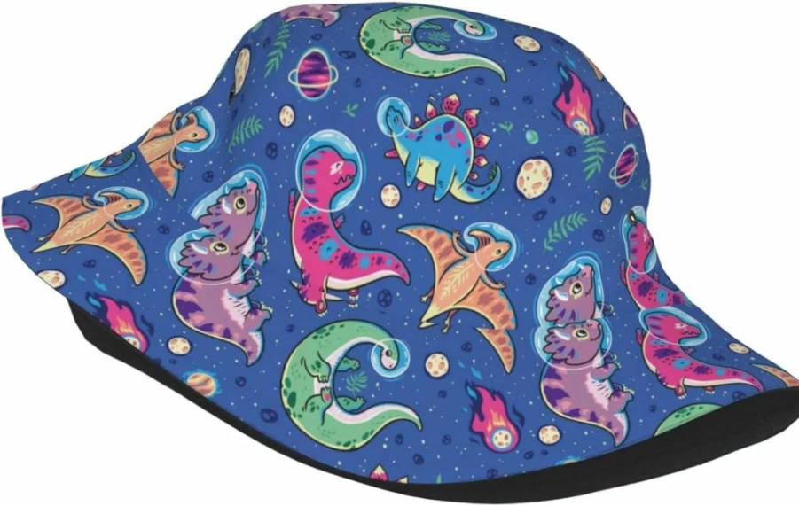 YETTA YANG Unisex Bucket Hat - Black Green Alien Print Sun Cap for Adults & Kids