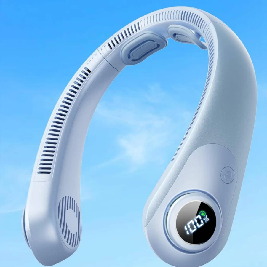 BEYYON Portable Neck Fan with LED Display - Hands-Free Bladeless Cooling Fan, 5 Speed Settings, Rechargeable Battery, Lightweight for Travel, Camping, Office, Gift for Men and Women