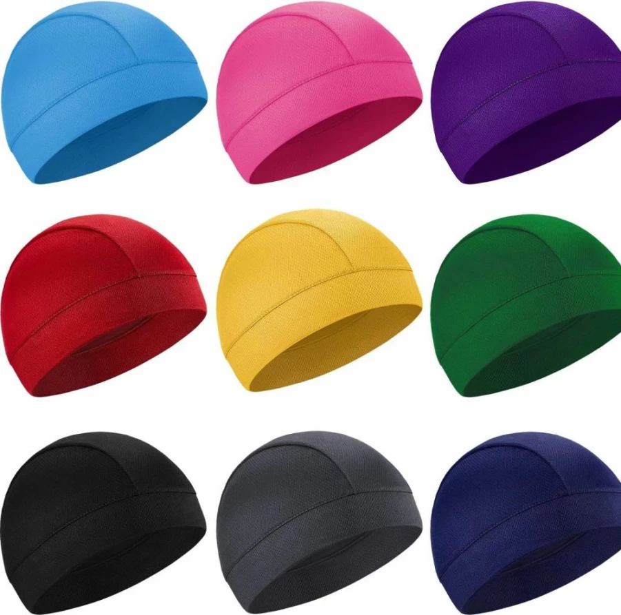 SATINIOR 9-Pack Cooling Skull Cap Set - Moisture-Wicking Helmet Liner for Cycling, Running & Sports - Breathable Beanie for Men & Women