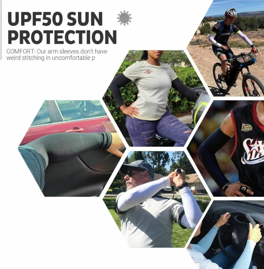 LUOLIIL VOE UV Protection Cooling Arm Sleeves for Men & Women – Breathable Compression Sleeves for Sports, Golf, Football & Outdoor Activities