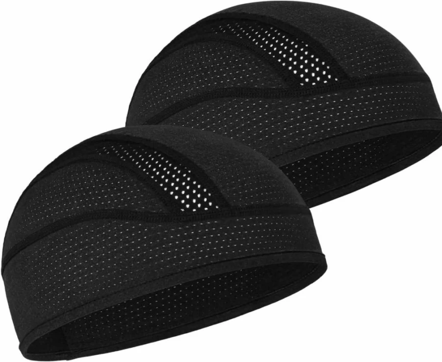 MELASA Skull Cap Helmet Liner - Cooling Mesh Beanie for Cycling & Running, Lightweight Breathable Hat for Men & Women, Fits Under Helmets (Black)