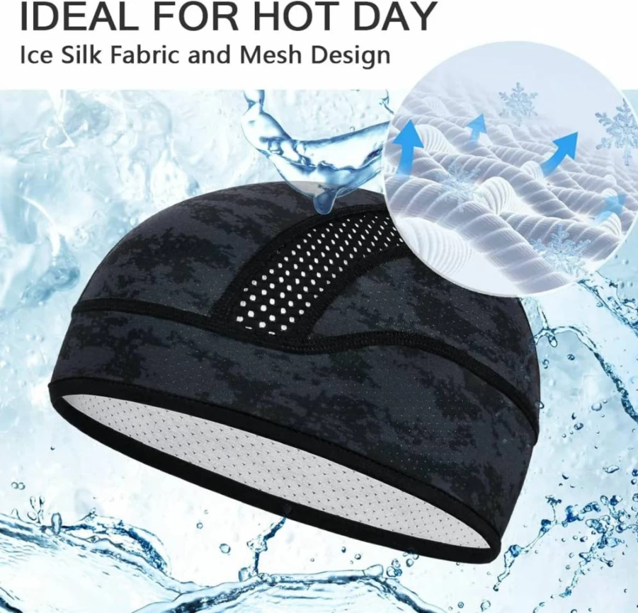 MELASA Skull Cap Helmet Liner - Cooling Mesh Beanie for Cycling & Running, Lightweight Breathable Hat for Men & Women, Fits Under Helmets (Black)