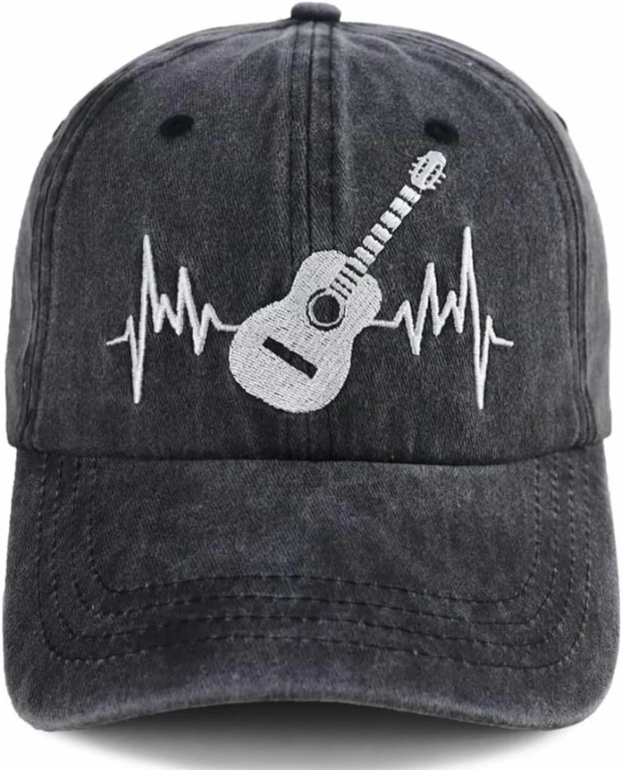 OASCUVER Vintage Cotton Baseball Cap - Embroidered Guitar Heartbeat Design, Adjustable Unisex Hat for Musicians & Guitar Lovers