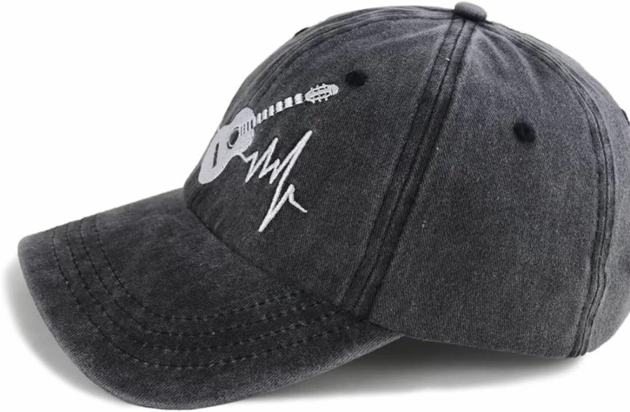 OASCUVER Vintage Cotton Baseball Cap - Embroidered Guitar Heartbeat Design, Adjustable Unisex Hat for Musicians & Guitar Lovers