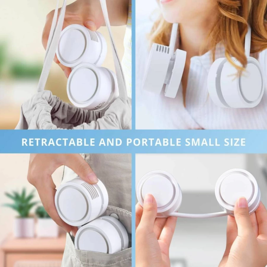 Batkkn Bladeless Neck Fan - 4000mAh Portable Hands-Free Fan, 3 Speed USB Rechargeable Cooling Fan for Men & Women, Foldable Personal Fan for Outdoor, Travel, Office - Ideal Gift (White)