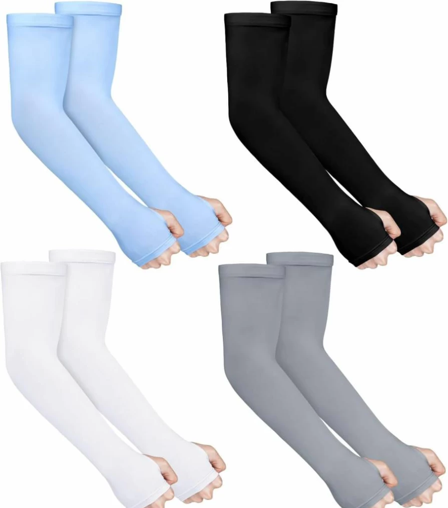 Mukum 4 Pairs UV Protection Arm Sleeves for Gardening, Outdoor - Anti-Slip, Cooling Sun Sleeves with Thumb Hole for Women & Men
