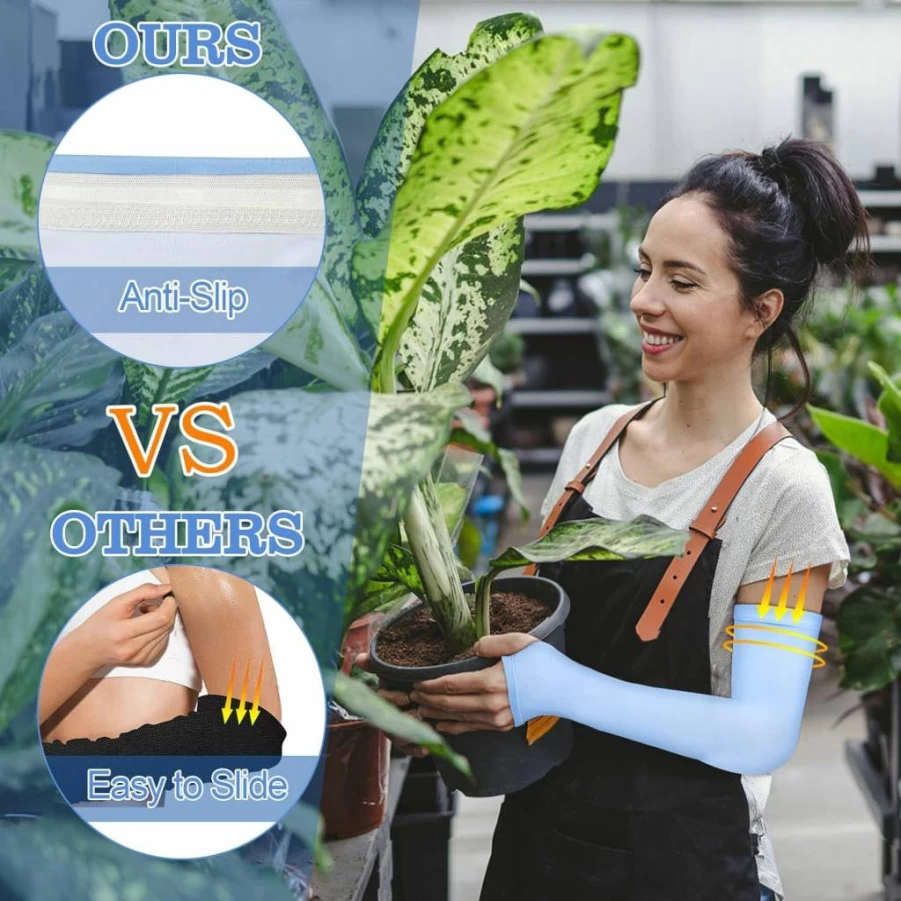 Mukum 4 Pairs UV Protection Arm Sleeves for Gardening, Outdoor - Anti-Slip, Cooling Sun Sleeves with Thumb Hole for Women & Men