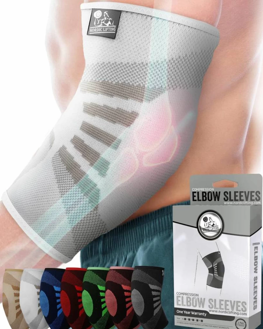 Nordic Lifting Elbow Compression Sleeves for Men & Women - Tennis & Golfer's Elbow Support, Tendonitis Pain Relief, Workout & Recovery Arm Sleeve Brace (1 Pair)