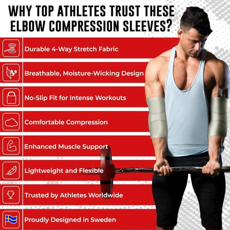 Nordic Lifting Elbow Compression Sleeves for Men & Women - Tennis & Golfer's Elbow Support, Tendonitis Pain Relief, Workout & Recovery Arm Sleeve Brace (1 Pair)