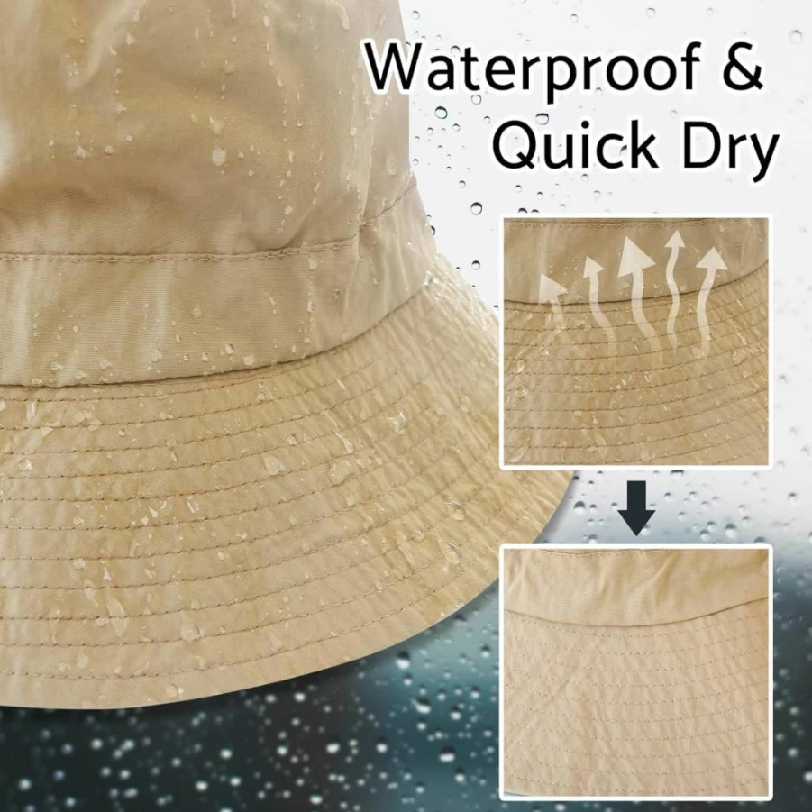 PFFY Quick-Dry Waterproof Packable Bucket Hat for Women & Men – Adjustable Chin Strap Sun Hat for Outdoor Activities