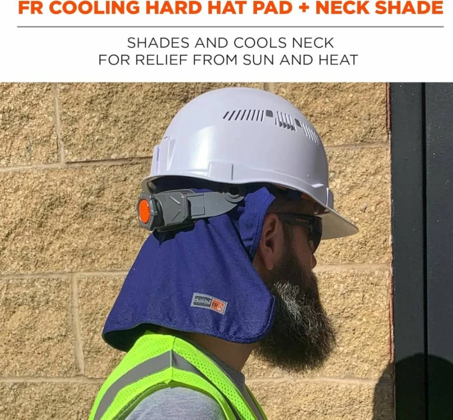 Ergodyne 6717Fr Fire Resistant Cooling Neck Shade for Hard Hats - Blue UV Protection & Heat Relief