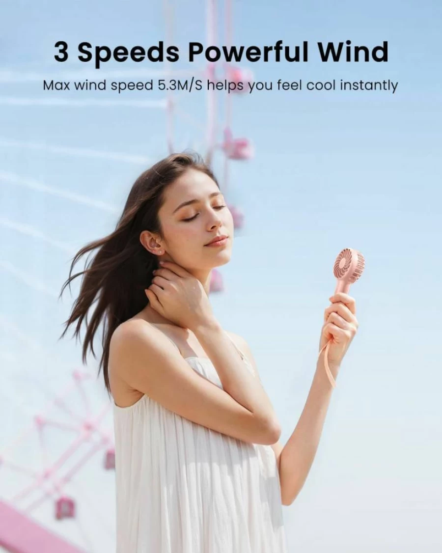 Gaiatop Mini Handheld Fan - 3 Speed USB Rechargeable Portable Fan with 2000mAh Battery, Cute Pink Travel Fan for Women & Girls, Personal Cooling Fan for Makeup & Eyelash