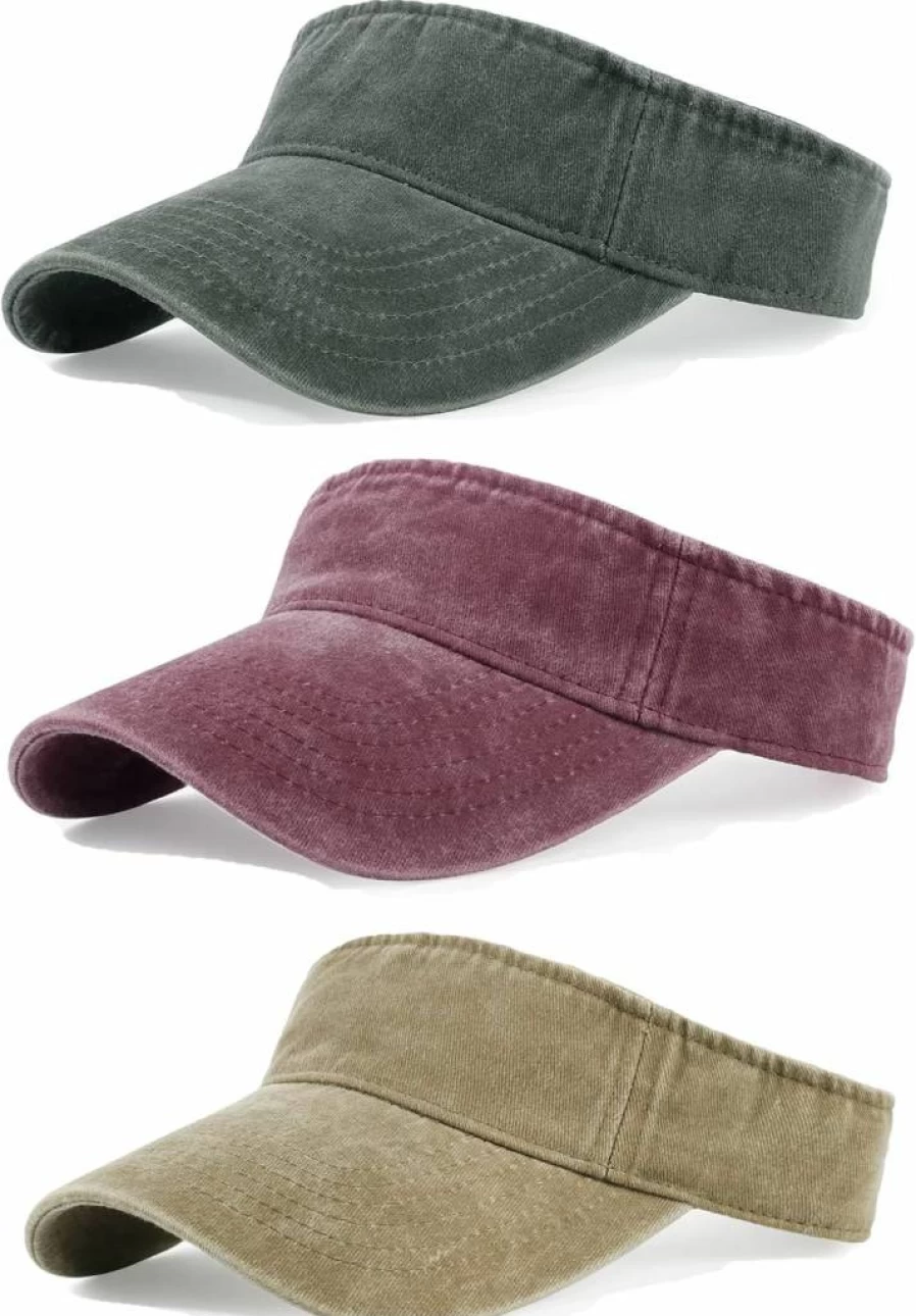 Qlauca 3 Pack Adjustable Twill Cotton Sun Visor Hat for Women & Men - Lightweight Cooling Sports Running Cap