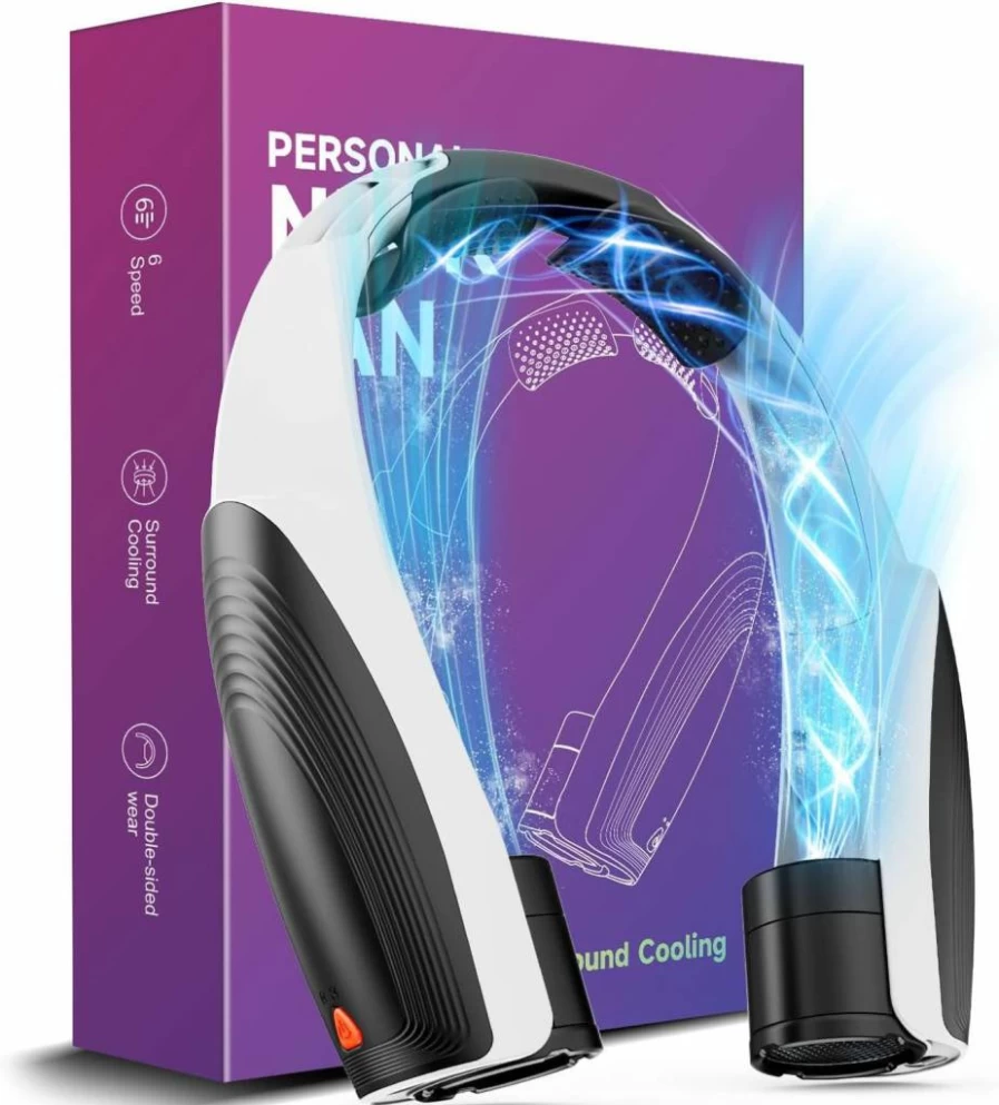 Silentspin 8000mAh USB-C Rechargeable Neck Fan - 6 Speed Hands-Free 360° Cooling, Ultra-Quiet Portable Personal Fan for Office, Travel, Men & Women (Black)