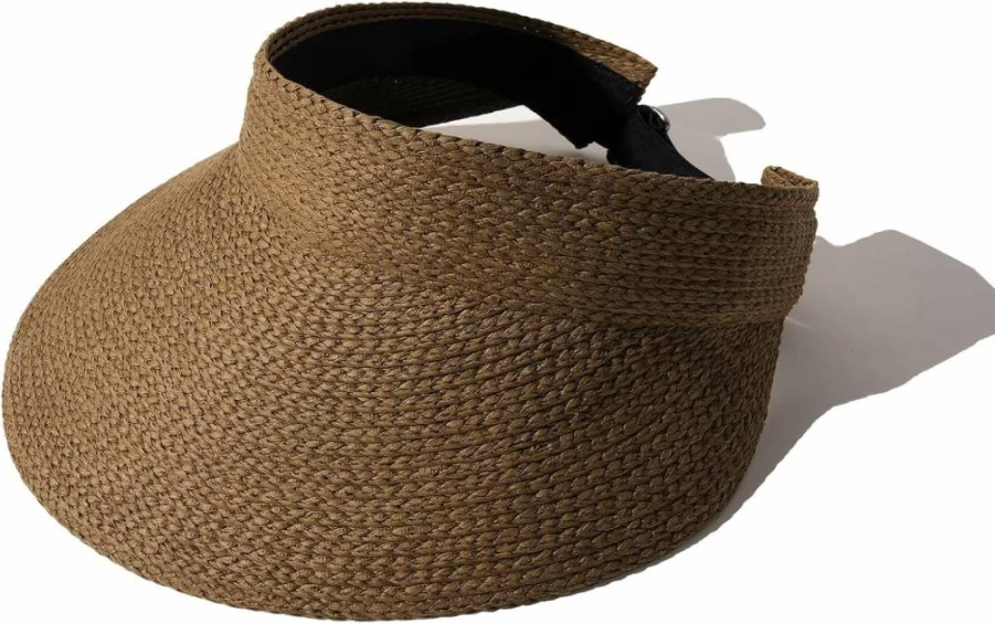 FURTALK Women's Wide Brim Straw Sun Visor Hat - Foldable Packable Ponytail Beach Hat for Summer Outdoor Activities