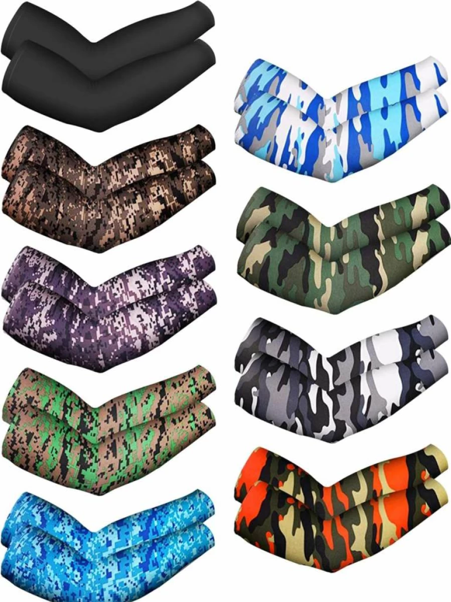 Mudder 9 Pairs Unisex UV Protection Arm Sleeves - Cooling Ice Silk Cover for Sun Protection (Camouflage, Black)