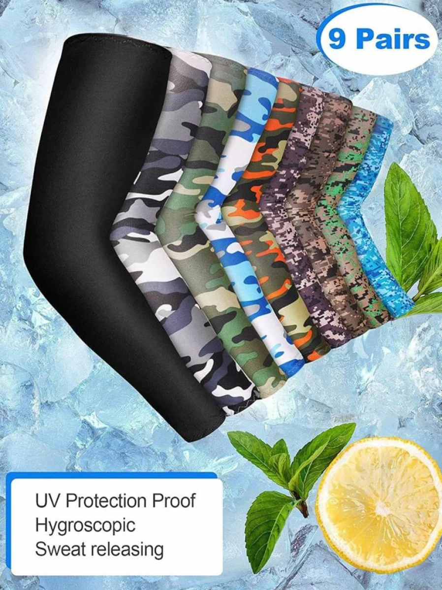 Mudder 9 Pairs Unisex UV Protection Arm Sleeves - Cooling Ice Silk Cover for Sun Protection (Camouflage, Black)