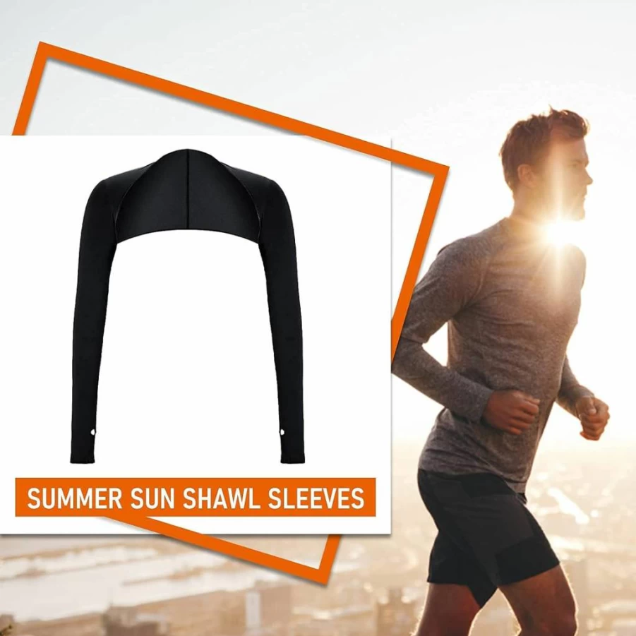 Aster Cooling Sun Protection Arm Sleeves with Finger Holes - 2-Piece UV Cooling Shrug Wrap for Men & Women