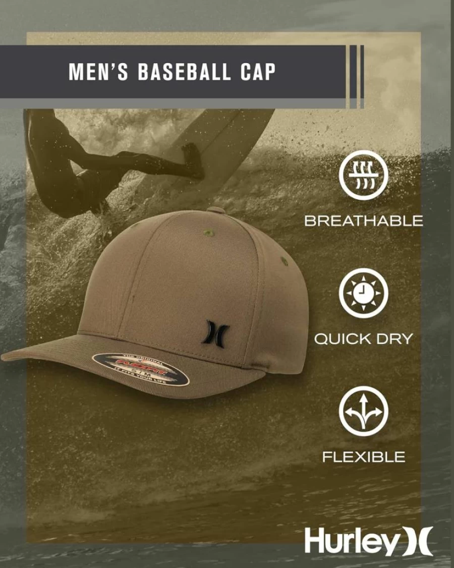 Hurley Men's Fitted Baseball Cap - Stretchable 6-Panel Design with Curved Bill for Breathable Comfort