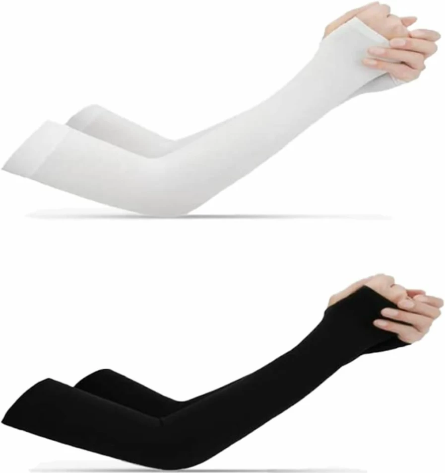 Vilbocr 2 Pairs UV Protection Arm Sleeves for Women - Ice Silk Cooling Sun Sleeves, Tattoo Cover Up, Breathable & Lightweight (Black & White)