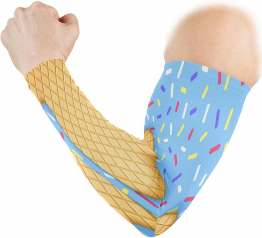 YETTASBIN UV Sun Protection Arm Sleeves for Men & Women - Cooling Compression Sports Sleeves for Basketball, Football, Golf - Tattoo Cover Up, Breathable Ice Cream Cone Design